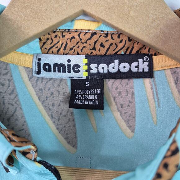 Jamie Sadock Light Blue Brown Zig Zag Print Activewear Short Sleeve Top Shirt S - Picture 2 of 2